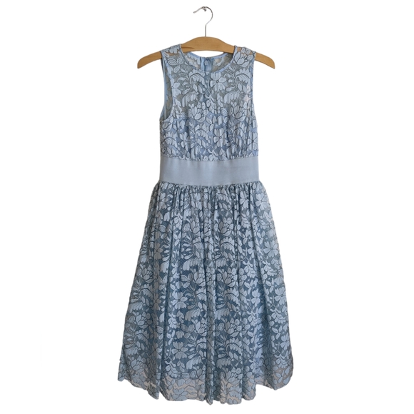 Like New ASOS Petite Salon Lace Applique Midi Prom Dress Sz US 2 Pastel Blue - Picture 2 of 7
